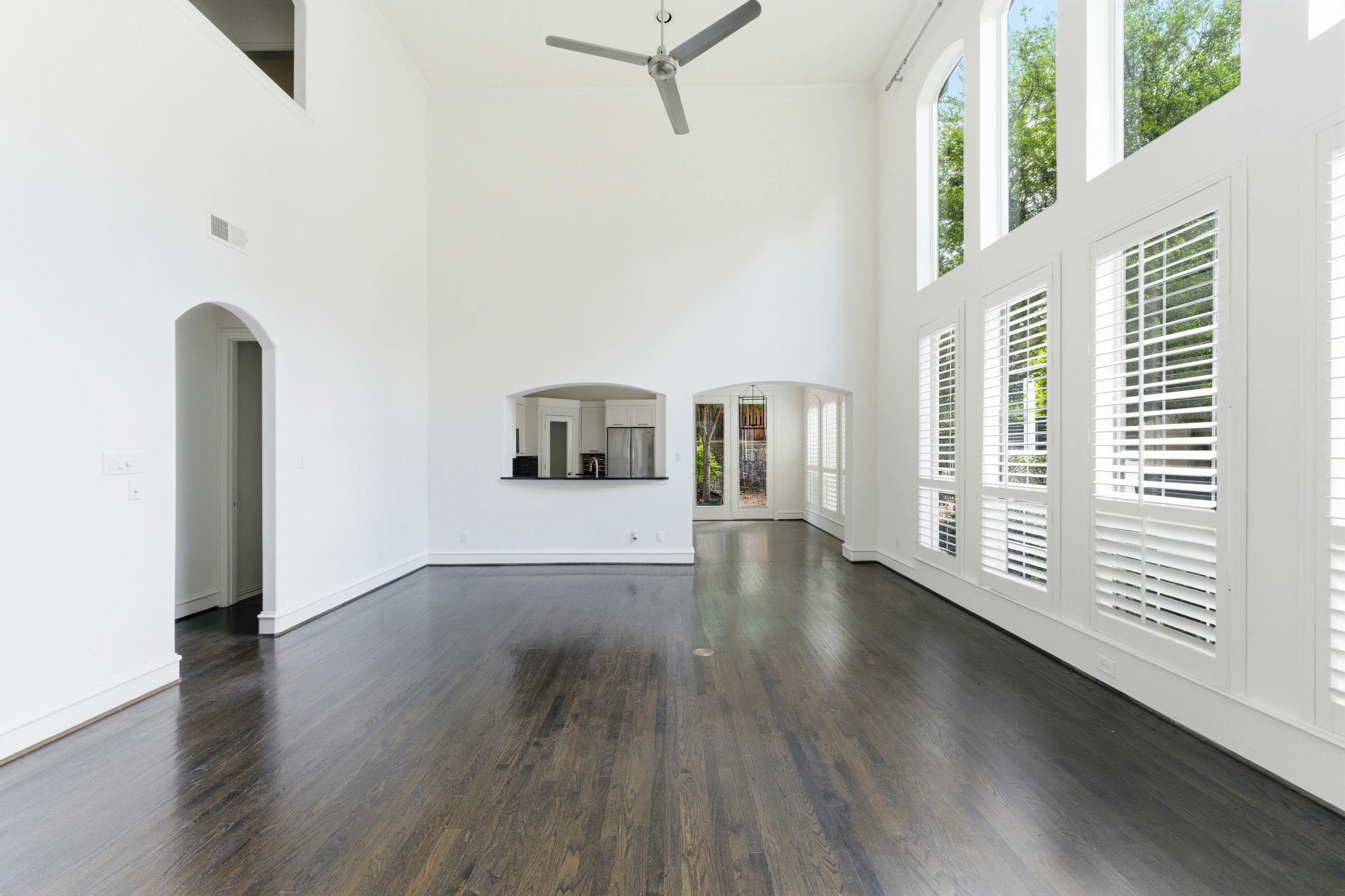 Living room at 4226 Spyglass with soaring two-story ceilings