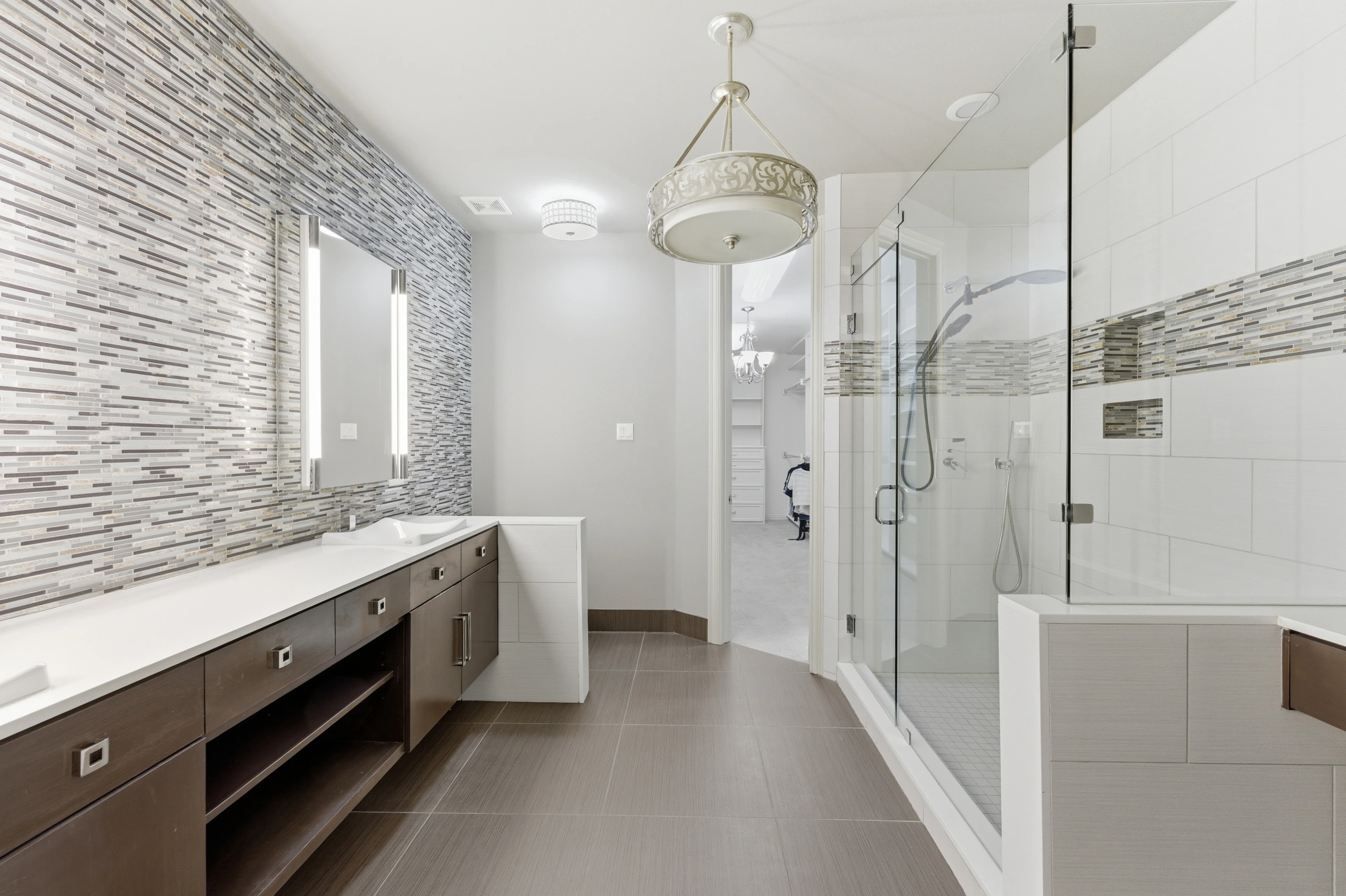 Primary bathroom with dual vanity
